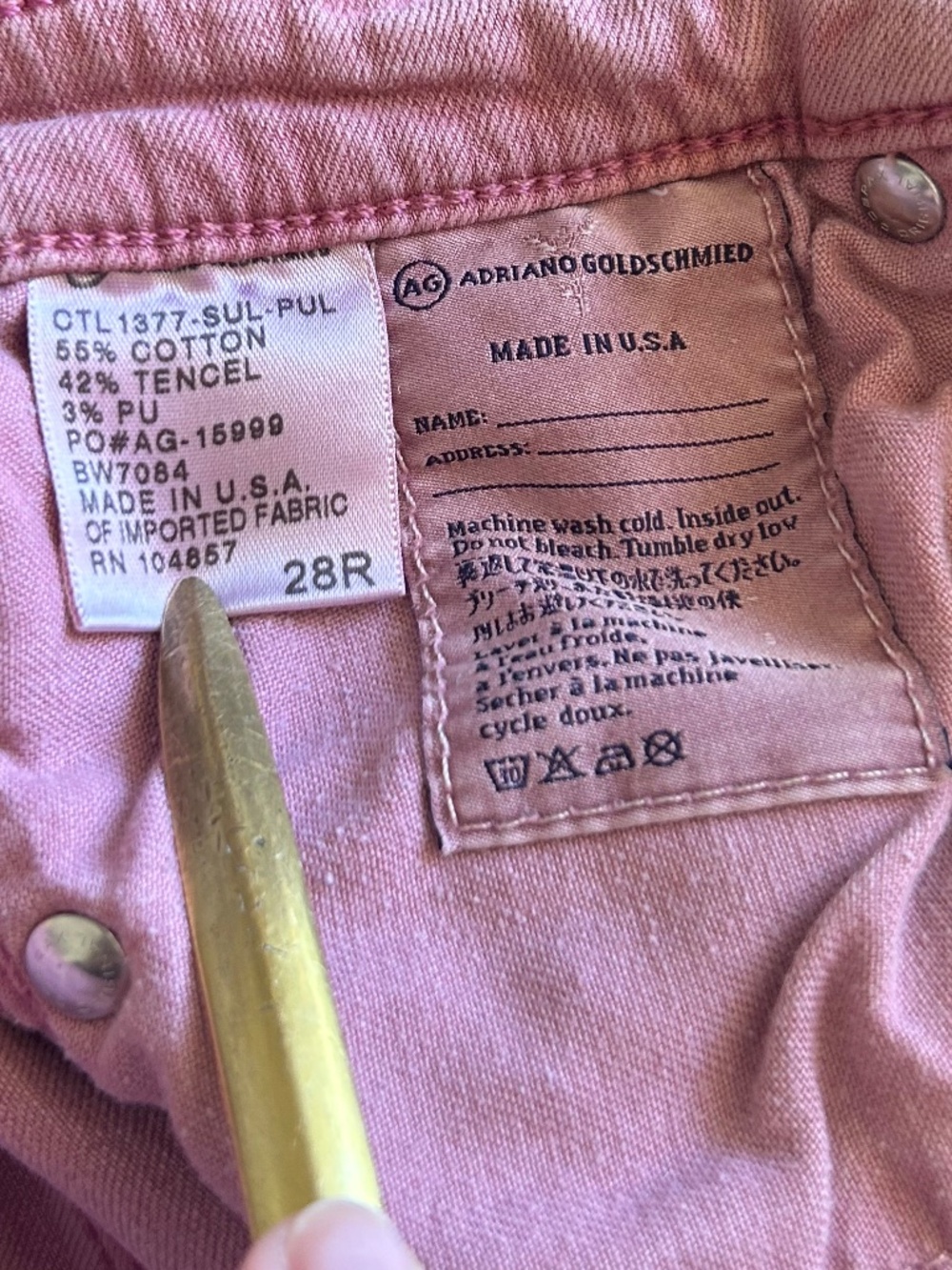 AG ADRIANO GOLDSCHMIED Stevie Ankle Slim Straight Pink Stretch Jeans Size 28R - Picture 5 of 8